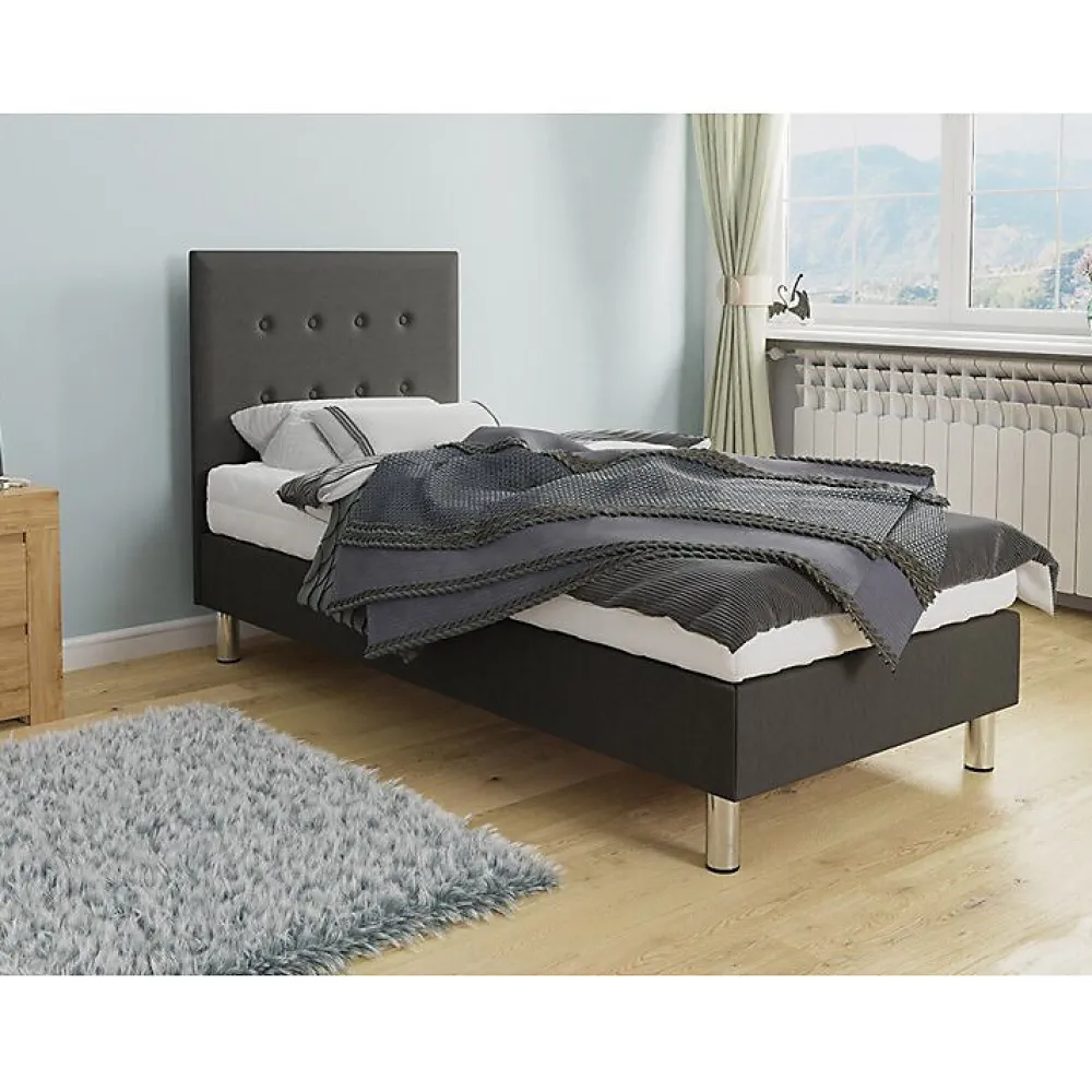 Mobilier1 Lit Logan 100, Unique, Gris, Tissu, Disponible, 80x204x115cm* Ensemble Sommier Et Matelas