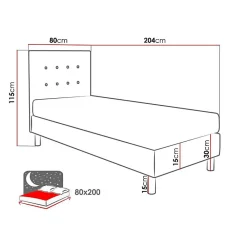 Mobilier1 Lit Logan 100, Unique, Gris, Tissu, Disponible, 80x204x115cm* Ensemble Sommier Et Matelas