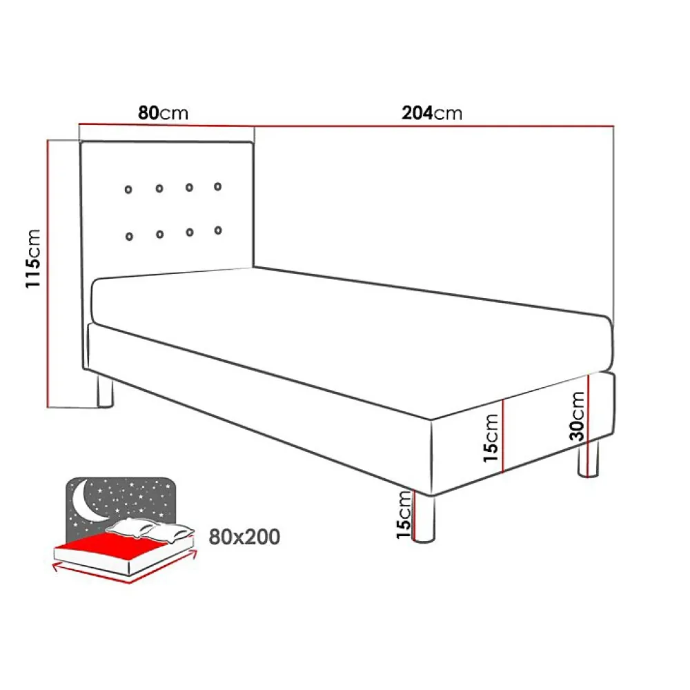 Mobilier1 Lit Logan 100, Unique, Gris, Tissu, Disponible, 80x204x115cm* Ensemble Sommier Et Matelas