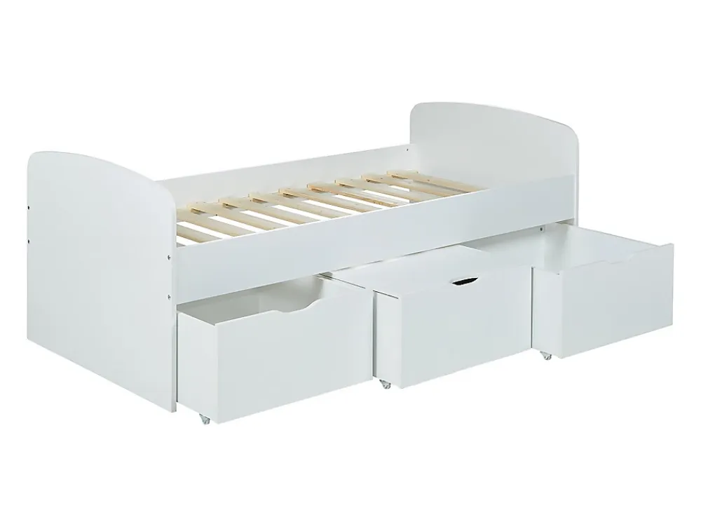 Vente-unique Lit LOUANE avec 2 tiroirs et 1 coffre de rangement - 90 x 190 cm - Blanc* Lit Avec Rangement