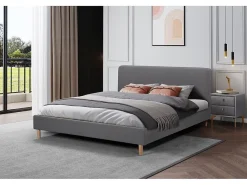 Habitat Et Jardin Lit louise 203 x 148 x 90 cm en tissu cadre a lattes pour 2 personnes de couleur gris* Lit Coffre