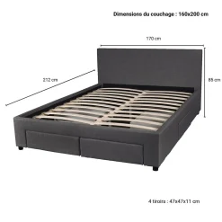 Lit LUGANO 160x200 + 1 sommier + 4 tiroirs / Gris foncé><noscript><img width=