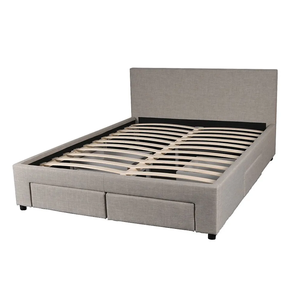 Weber Industries Lit LUGANO 140x190 + 1 sommier + 4 tiroirs / Gris clair* Lit Avec Rangement