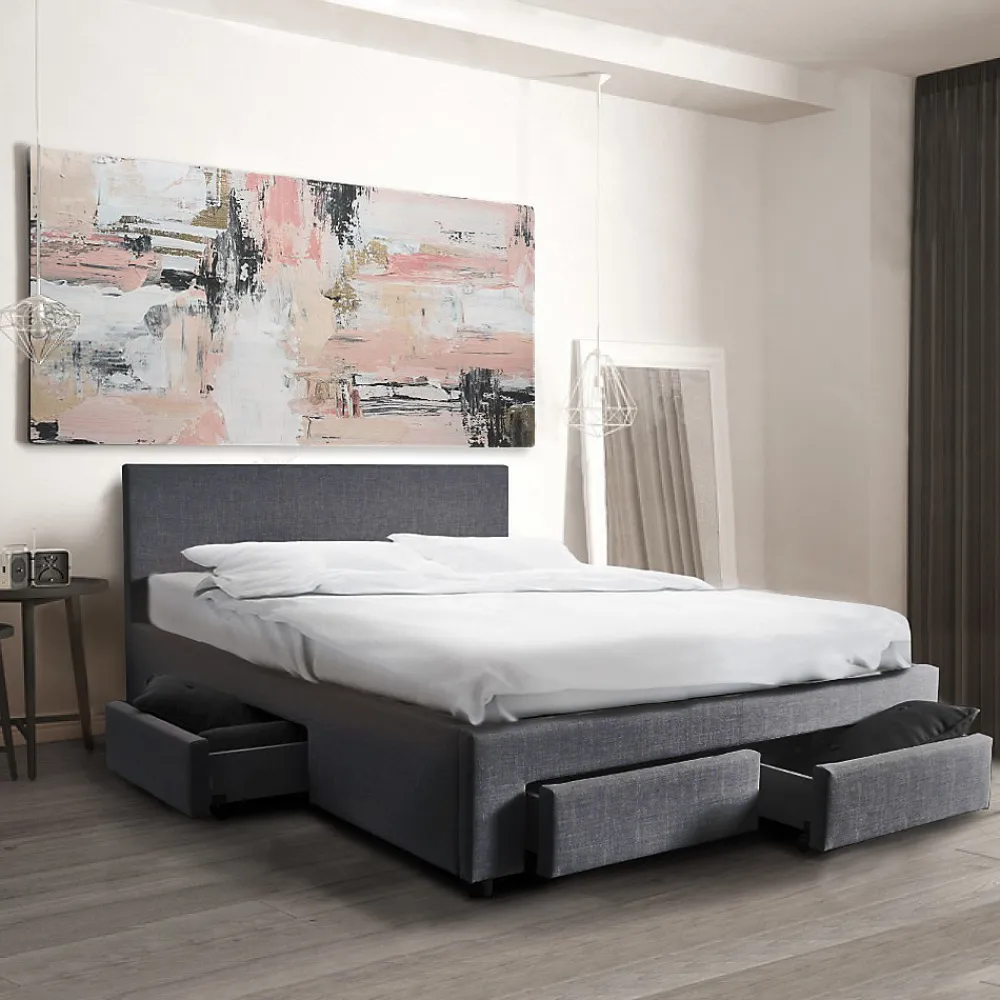 Lit LUGANO 140x190 + 1 sommier + 4 tiroirs / Gris foncé>Weber Industries New