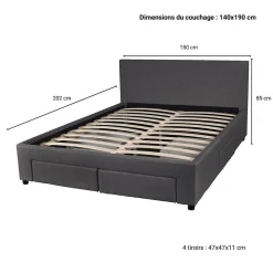 Lit LUGANO 140x190 + 1 sommier + 4 tiroirs / Gris foncé><noscript><img width=