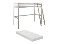 Vente-unique Lit mezzanine - 90 x 190 cm - Pin massif - Blanchi + matelas - GEDEON II* Lit Mezzanine