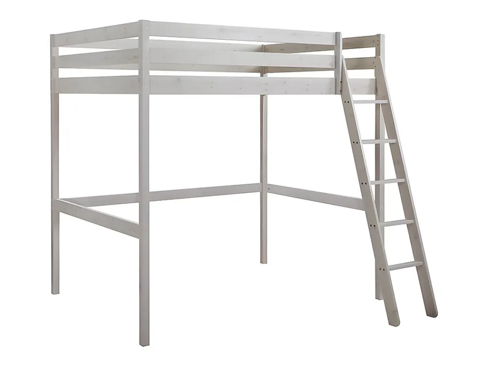 Vente-unique Lit mezzanine - 140 x 190 cm - Pin massif - Blanchi -GEDEON II* Lit Mezzanine