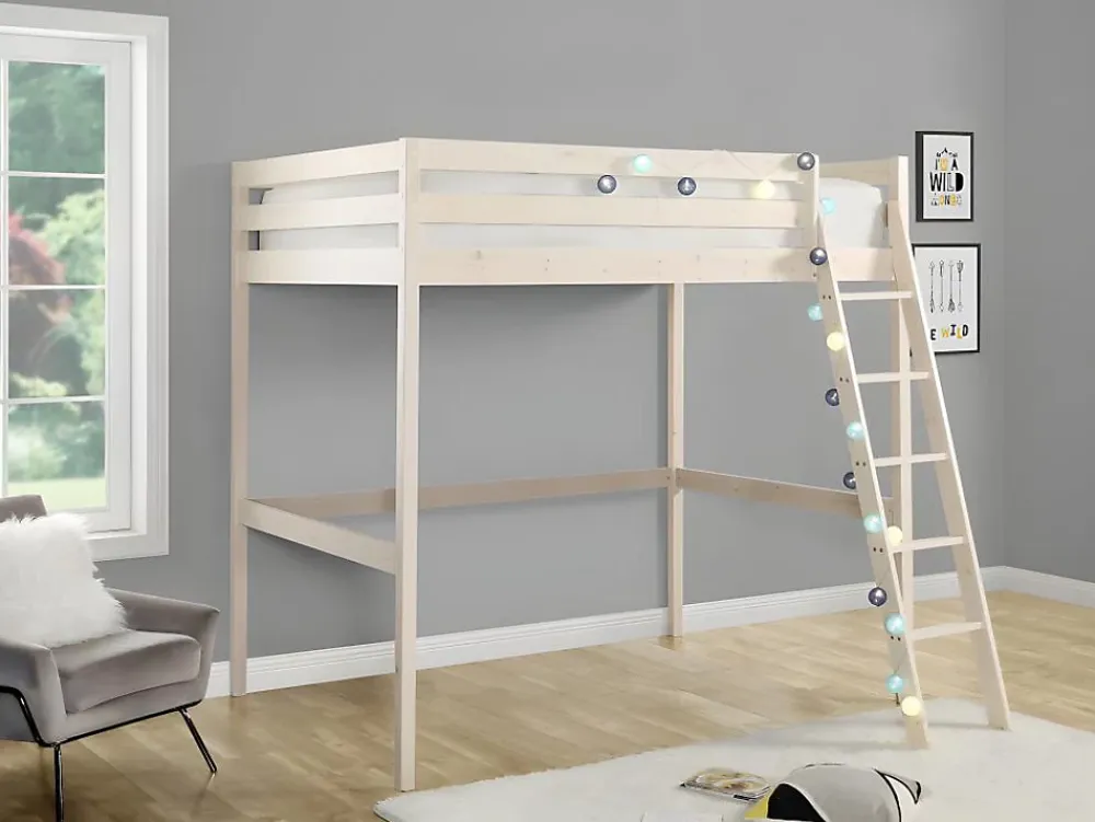 Vente-unique Lit mezzanine - 140 x 190 cm - Pin massif - Blanchi -GEDEON II* Lit Mezzanine
