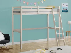 Vente-unique Lit mezzanine - 90 x 190 cm - Pin massif - Blanchi -GEDEON II* Lit Mezzanine