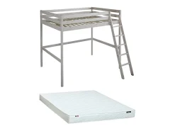 Lit mezzanine - 140 x 190 cm - Pin massif - Blanchi + matelas -GEDEON II>Vente-unique Online