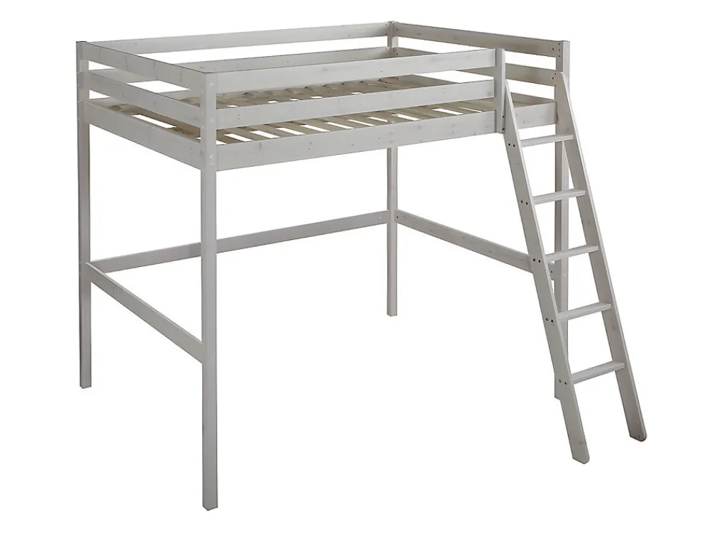 Lit mezzanine - 140 x 190 cm - Pin massif - Blanchi + matelas -GEDEON II>Vente-unique Online