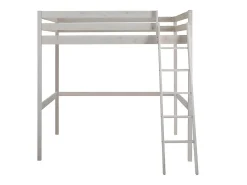 Lit mezzanine - 140 x 190 cm - Pin massif - Blanchi + matelas -GEDEON II><noscript><img width=