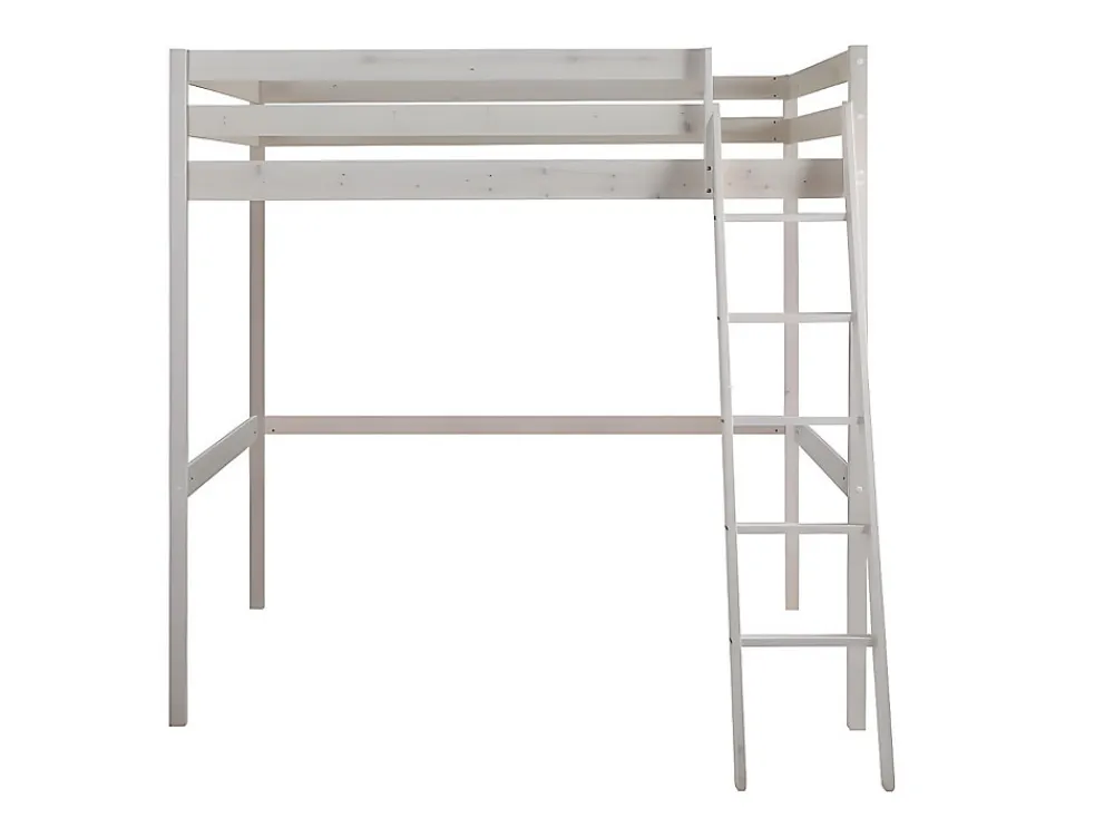 Lit mezzanine - 140 x 190 cm - Pin massif - Blanchi + matelas -GEDEON II>Vente-unique Online