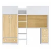 Vente-unique Lit mezzanine 90 x 190 cm avec armoire et bureau - Blanc et naturel - CINAMO* Lit Mezzanine