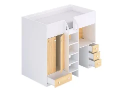 Vente-unique Lit mezzanine 90 x 190 cm avec armoire et bureau - Blanc et naturel - CINAMO* Lit Mezzanine