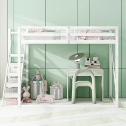 Lit Mezzanine - Lit enfant 140x200 cm avec Escalier Sécurisé, Structure Robuste MDF et Bois de Pin, Couleur Blanc>Okwish Outlet