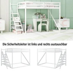 Lit Mezzanine - Lit enfant 140x200 cm avec Escalier Sécurisé, Structure Robuste MDF et Bois de Pin, Couleur Blanc><noscript><img width=