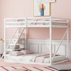 Lit Mezzanine - Lit enfant 140x200 cm avec Escalier Sécurisé, Structure Robuste MDF et Bois de Pin, Couleur Blanc><noscript><img width=