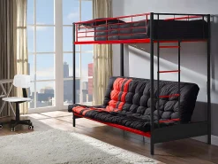Lit mezzanine 90 x 190 cm - Avec banquette convertible - Métal - Noir et Rouge + Futon + Matelas - MODULO V>Vente-unique Sale
