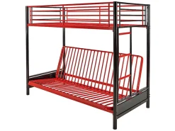 Lit mezzanine 90 x 190 cm - Avec banquette convertible - Métal - Noir et Rouge + Futon + Matelas - MODULO V><noscript><img width=
