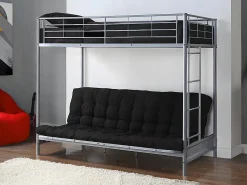 Lit mezzanine 90 x 190 cm - Avec banquette convertible - Métal - Argent + Futon noir - MODULO V>Vente-unique Outlet