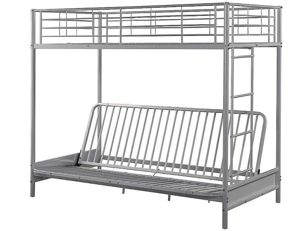 Lit mezzanine 90 x 190 cm - Avec banquette convertible - Métal - Argent + Futon noir - MODULO V>Vente-unique Outlet