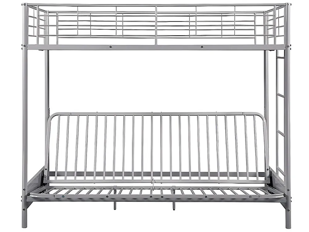 Lit mezzanine 90 x 190 cm - Avec banquette convertible - Métal - Argent + Futon noir - MODULO V>Vente-unique Outlet