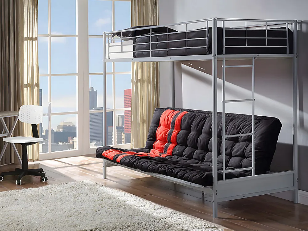 Lit mezzanine 90 x 190 cm - Avec banquette convertible - Métal - Argent - MODULO V>Vente-unique Best
