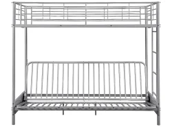 Vente-unique Lit mezzanine 90 x 190 cm - Avec banquette convertible - Métal - Argent + Futon + Matelas - MODULO V* Lit Mezzanine