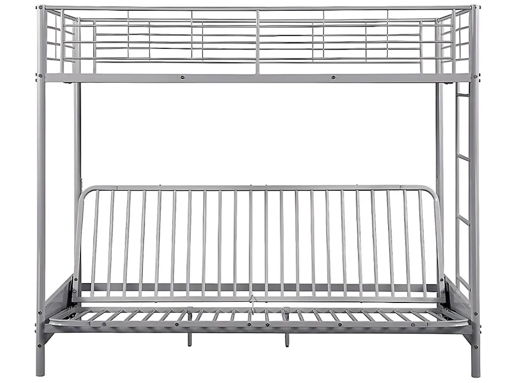 Vente-unique Lit mezzanine 90 x 190 cm - Avec banquette convertible - Métal - Argent + Futon + Matelas - MODULO V* Lit Mezzanine