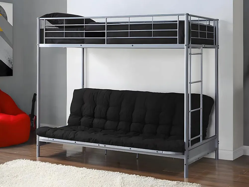 Vente-unique Lit mezzanine 90 x 190 cm - Avec banquette convertible - Métal - Argent + Futon + Matelas - MODULO V* Lit Mezzanine