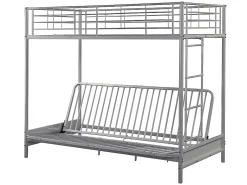 Vente-unique Lit mezzanine 90 x 190 cm - Avec banquette convertible - Métal - Argent + Futon + Matelas - MODULO V* Lit Mezzanine