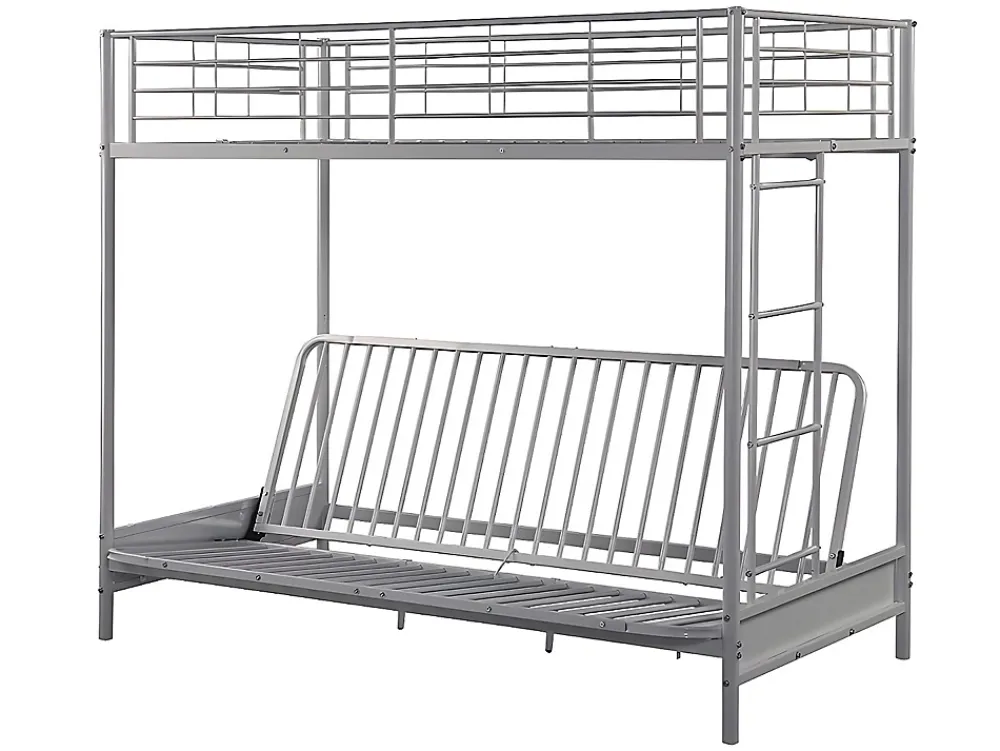 Vente-unique Lit mezzanine 90 x 190 cm - Avec banquette convertible - Métal - Argent + Futon + Matelas - MODULO V* Lit Mezzanine