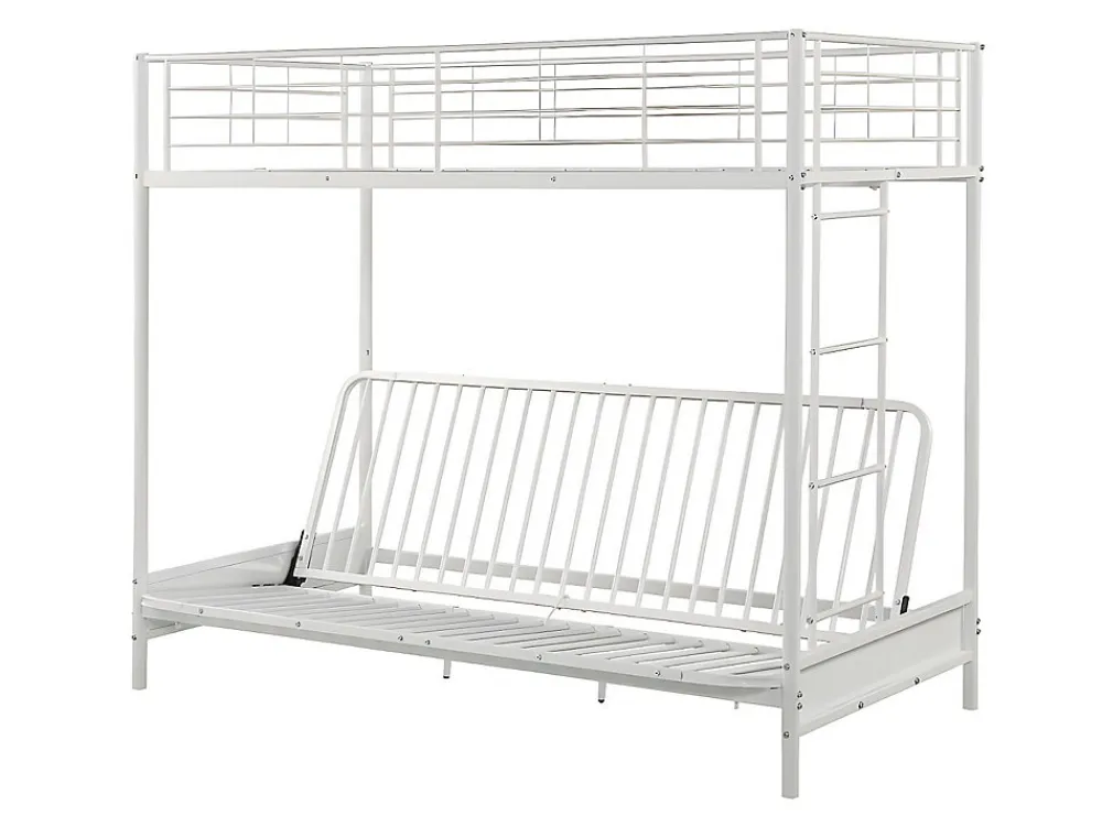 Lit mezzanine 90 x 190 cm - Avec banquette convertible - Métal - Blanc + Futon + Matelas - MODULO V>Vente-unique Best