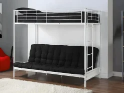 Vente-unique Lit mezzanine 90 x 190 cm - Avec banquette convertible - Métal - Blanc - MODULO V* Lit Mezzanine