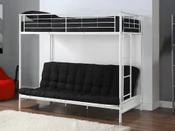 Vente-unique Lit mezzanine 90 x 190 cm - Avec banquette convertible - Métal - Blanc + Futon noir - MODULO V* Lit Mezzanine