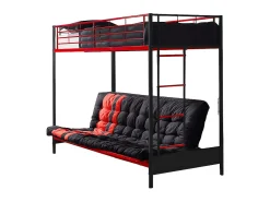 Lit mezzanine 90 x 190 cm - Avec banquette convertible - Métal - Noir et rouge + Futon - MODULO V>Vente-unique Outlet