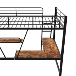 Okwish Lit Mezzanine 90 x 200 cm - Lit Simple avec Bureau en L et Étagère - Métal + MDF - Sans Matelas - Noir* Lit Mezzanine