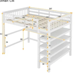 Okwish Lit Mezzanine 140 x 200 cm - Lit enfant avec Bureau et Rangements - Pin + MDF - Sans Matelas - Blanc* Lit Mezzanine