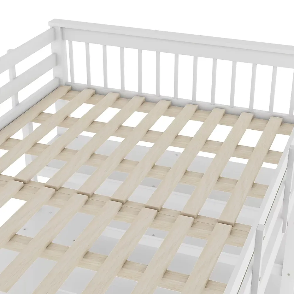 Okwish Lit Mezzanine 140 x 200 cm - Lit enfant avec Bureau et Rangements - Pin + MDF - Sans Matelas - Blanc* Lit Mezzanine