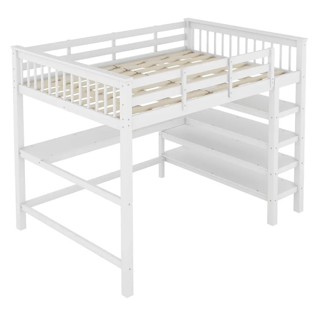 Okwish Lit Mezzanine 140 x 200 cm - Lit enfant avec Bureau et Rangements - Pin + MDF - Sans Matelas - Blanc* Lit Mezzanine