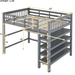 Okwish Lit Mezzanine 140 x 200 cm - Lit enfant avec Bureau et Rangements - Pin + MDF - Sans Matelas - Gris* Lit Mezzanine