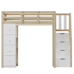 Okwish Lit Mezzanine 140 x 200 cm - Lit Mezzanine Ado avec Commode, Tiroirs et Étagères - Échelle Antidérapante Sécurité - Bois Blanc* Lit Mezzanine