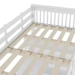 Generique Lit Mezzanine 90 x 200 cm - Lit enfant avec Bureau et Rangements - Pin + MDF - Sans Matelas - Blanc* Lit Mezzanine