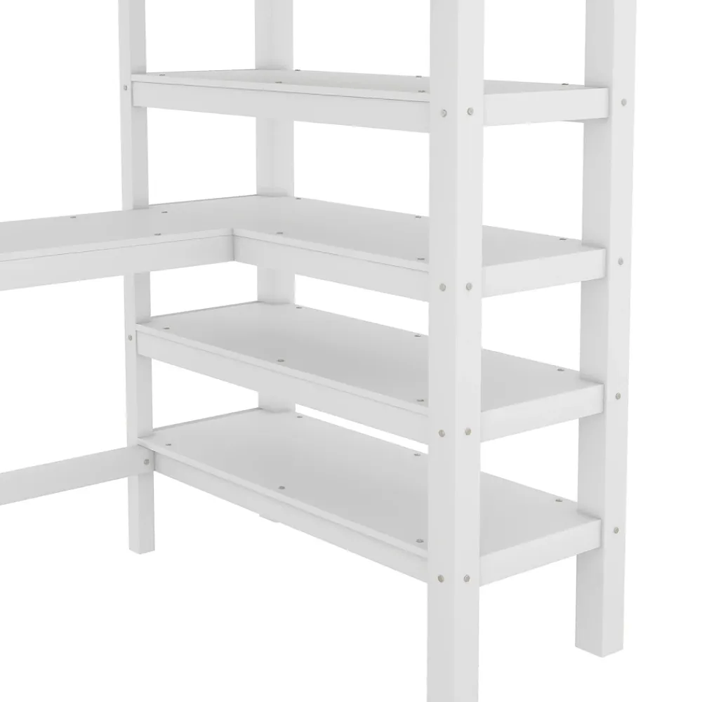 Generique Lit Mezzanine 90 x 200 cm - Lit enfant avec Bureau et Rangements - Pin + MDF - Sans Matelas - Blanc* Lit Mezzanine