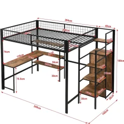 Okwish Lit Mezzanine 140 x 200 cm - Lit avec Bureau et Étagères - Métal + MDF - Sans Matelas - Noir* Lit Mezzanine