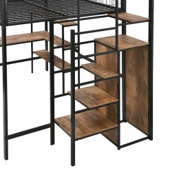 Okwish Lit Mezzanine 140 x 200 cm - Lit avec Bureau et Étagères - Métal + MDF - Sans Matelas - Noir* Lit Mezzanine