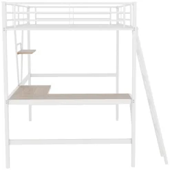 Generique Lit Mezzanine 90 x 200 cm - Lit avec Bureau en L et Étagère - Métal + MDF - Sans Matelas - Blanc* Lit Mezzanine