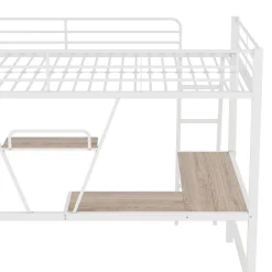 Generique Lit Mezzanine 90 x 200 cm - Lit avec Bureau en L et Étagère - Métal + MDF - Sans Matelas - Blanc* Lit Mezzanine