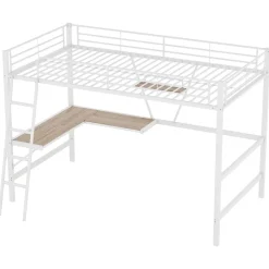Generique Lit Mezzanine 90 x 200 cm - Lit avec Bureau en L et Étagère - Métal + MDF - Sans Matelas - Blanc* Lit Mezzanine